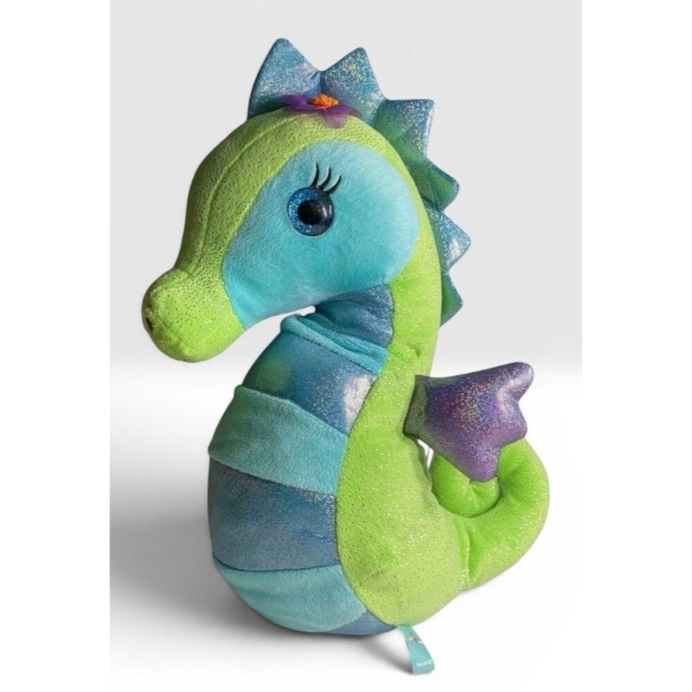 First & Main Seahorse Plush Stuffed Toy Blue Green Purple Shimmer Sparkle 18”